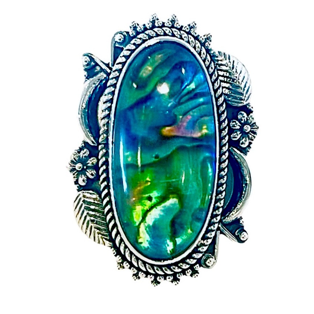 Signature Collection Abalone Crystal Solid Sterling Ring